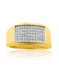 Diamond Wedding Band Extra Wide 1cttw 14K Yellow Gold Princess Cut Diamond