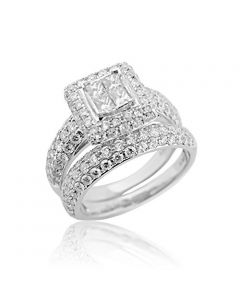 Diamond Bridal Wedding Set Square Halo Wide 2.26cttw 14K White Gold Princess Cut Diamond
