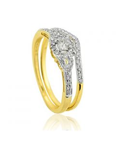 Diamond Diamond Bridal Wedding Set Halo Style 1/3cttw 10K Yellow Gold 2 pc Set