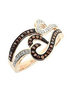 1/4cttw Cognac Diamond White Diamond Twin Heart Ring 10K Rose Gold