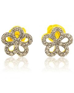 Cognac Diamond Flowers Earrings 10K Yellow gold 7.5mm Wide
