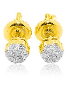 14K Gold Earrings 0.15cttw Diamonds Flower Setting 4mm Wide Screw Back Diamond Earrings