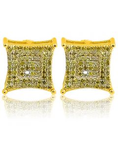 Yellow Diamond Mens Earrings Canary 10K Yellow Gold 0.4cttw 9.5mm Wide