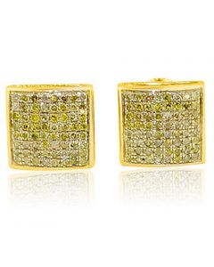 10K Gold Earrings Yellow Diamonds Mens 8.5mm Wide Domed Concave Screw Back 0.35cttw