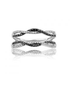 Black and White Diamond Jacket Ring 10K White Gold 0.3ctw 8mm Wide Infinity style