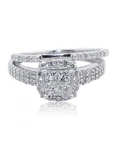 Diamond Wedding Ring Set 10K White Gold Princess Cut Diamonds 0.95cttw (i2/i3, I/j)
