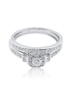 14K White Gold Wedding Set 1/2cttw Diamond Round Solitaire Center Halo Style 2pc (i2/i3,i/j)