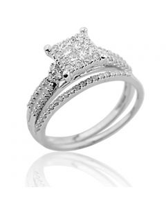 14K White Gold Bridal Wedding Set 1/2cttw Diamonds Engagement Ring and Band