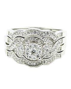 1/2cttw Bridal Rings Set 10K White gold Engagement Ring and 2 Matching Bands Infinity Style