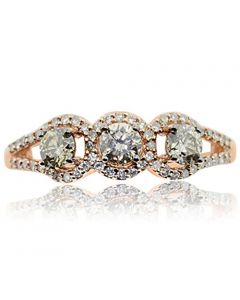 10K Rose Gold Bridal Wedding Ring Anniversary 3 Stone Ring Cognac and White Diamonds 2/3cttw