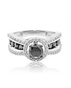 Bridal Engagement Ring White Gold 0.7cttw Diamonds Black Diamond Center 10K