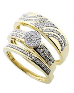10k Yellow Gold His and Her Rings Set 1/3ctw Diamonds Mens and Womens 3pc Set (I2/i3, I/j 033ctw)