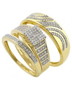 10k Yellow Gold His and Her Rings Set 1/3ctw Diamonds 14mm Wide 3pc Set (I2/i3, I/j 033ctw)