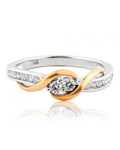 14K White Gold 2 Stone Diamond Engagement Anniversary Ring Rose Gold Tone 1/4ct