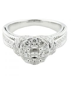 10K White Gold Semi Mount Engagement Ring Fits 0.25ct Round Center 2/3cttw Side Diamonds (i1/i2,i/j)