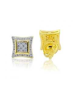 Diamond Kite Earrings Mens Pave Shaped 1/8cttw Yellow Gold Tone Silver Screw Backs (i3/i/j)