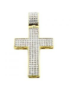 10K Yellow Gold 1/2cttw Diamond Cross Pendant Mens Pave Set 50mm Tall (i2/i3, I/j)