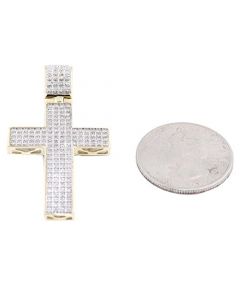 1/2cttw Diamond Cross Pendant 48mm Tall 10K Yellow Gold Mens Charm(i2/i3, I/j)