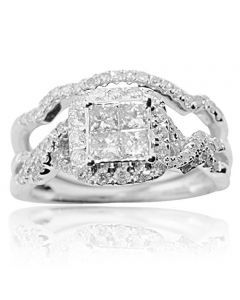 1cttw Diamond Princess Cut Bridal Wedding Set 2pc 14K White Gold 7mm Wide Woven Sides (i2/i3, I/j)