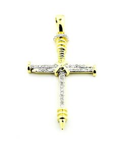 10K Yellow Gold Nail Cross Diamond Pendant 1/10cttw Diamond 37mm Tall (i2/i3, I/j)