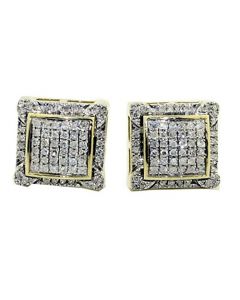 Mens Large Diamond Earrings 10mm Wide Real 10K Gold and Real 0.2ct Diamond Screw Back