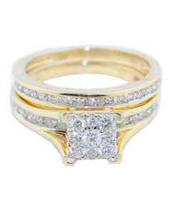 1.00ctw Diamond Bridal Wedding Rings Set 10K Yellow Gold 7mm Wide 2pc Set(i2/i3, I/j)