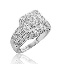 10K White Gold Bridal Wedding Ring Halo Style Square Top 0.95ctw Diamond 12mm Wide (i2/i3, I/j)