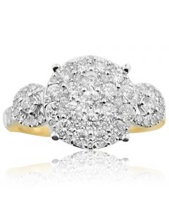14K Yellow Gold 1.25ctw Diamond 12mm Wide Large Cluster Engagement Ring (i2/i3, I/j)