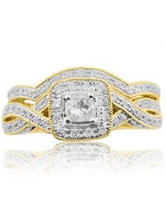 14K Yellow Gold Princess Cut Diamond Bridal Set Filigree Sides 2pc Set 1/2cttw(i2/i3, I/j)