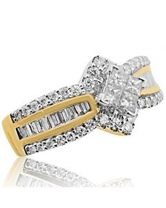 14K Yellow Gold Wedding Ring Princess cut Round and Baguette diamonds 11mm Wide (i2/i3, I/j, 0.95cttw)