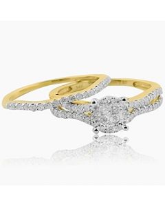 14K Yellow Gold Bridal Set 0.6cttw Diamonds Engagement Ring and Band Split Shoulder (i2/i3, I/j)