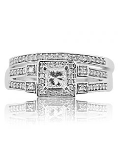 14K White Gold Bridal Wedding Rings Set Princess Cut Center 0.45cttw (i2/i3, I/J)