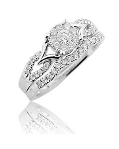 1/2ctw Bridal Wedding Ring Set 14K White Gold Engagement Ring and Band (i2/i3, I/j)