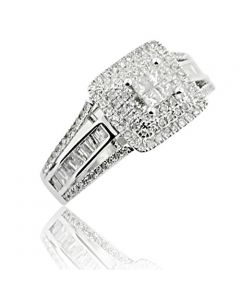 Princess Cut Diamond Bridal Wedding Ring 14K White Gold 14mm Wide Baguette Side(3/4cttw, i2/i3, I/J)