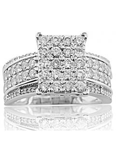 1.50ctw Diamond Bridal Ring 12mm Wide 10K White Gold Large Cocktail Ring(i2/i3, I/j)