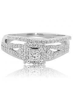 14K White Gold Bridal Set Princess Cut Center Diamond 0.55cttw Engagement Ring and Band(i2/i3, I/j)