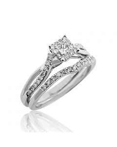 14K White gold Bridal Set Princess Cut and Round Diamonds 7mm Wide 2pc Set 0.45ctw(i2/i3, I/j)