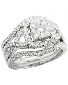 1.20ctw Diamond 10K White Gold Bridal Wedding Ring Set Engagement and 2 Bands Twist Style 14mm Wide(i2/i3, i/j)