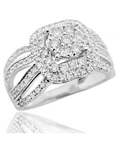 1.15cttw Diamond Bridal Wedding Ring 10K White Gold 12mm Wide Double Halo(i2/i3, i/j)
