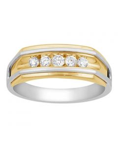 10K White and Yellow Gold Two Tone Mens Wedding Band Ring Comfort Fit 1/3cttw(i2/i3, i/j)