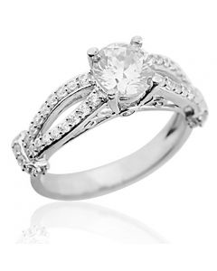 10K White Gold Engagement Ring With 1.5ctw Cz 6mm Wide Split Shoulder Style