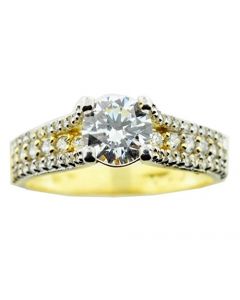 10K Yellow Gold Bridal Engagement Ring Ice on Fire Style 1.5ctw Cz 6mm Wide