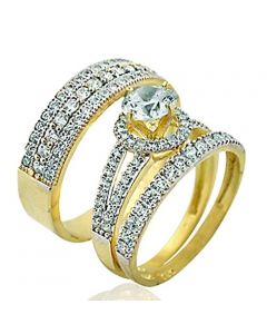 10K Gold His and Her Rings Set Trio Rings With 2ctw CZ 16mm Wide