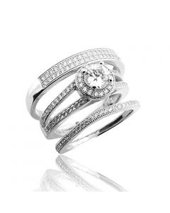 His and Her Rings Set Sterling Silver With Cz Trio Wedding Set