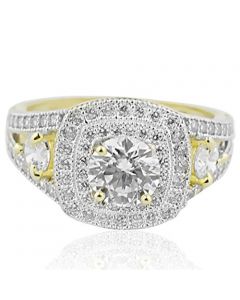 10K Yellow Gold Bridal Wedding Ring Vintage 1.25ctw Cubic Zarcons Halo Style 11mm Wide