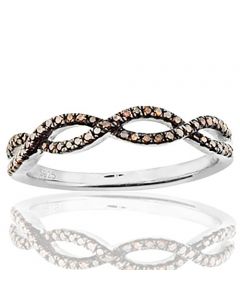 Infinity Band Wedding Anniversary Ring Twisted Cognac Brown Diamonds in Silver(i2/i3, I/j, 1/8ctw)