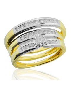 14K Yellow Gold and White Gold Tone His and Her Trio Rings Set 0.60cttw Diamonds 10mm Wide (i2/i3, I/j)