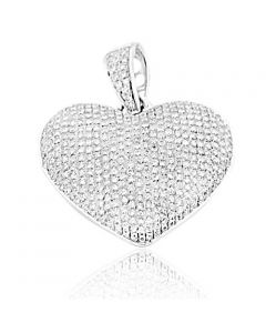 1.00ctw Diamond Heart Pendant 10K White Gold 28mm Tall Puffed with Pave Diamonds(i2/i3, i/j)