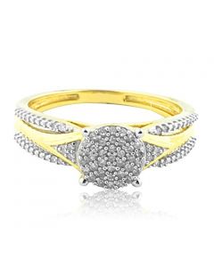 10K Yellow Gold Bridal Engagement Ring 7mm Wide Vintage Inspired Pave Set(i2/i3, i/j)