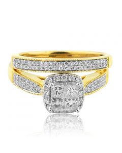 14K Yellow Gold Wedding Set Princess Cut and Round Diamonds 8mm Wide 2pc Set (i2/i3, i/j)